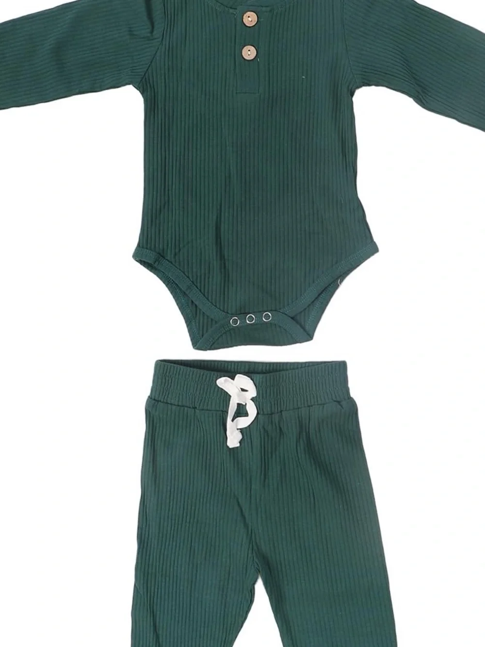 Ribbed 3T Long-Sleeve Unisex Baby Bodysuit & Drawstring Pants Set - Hunter Green